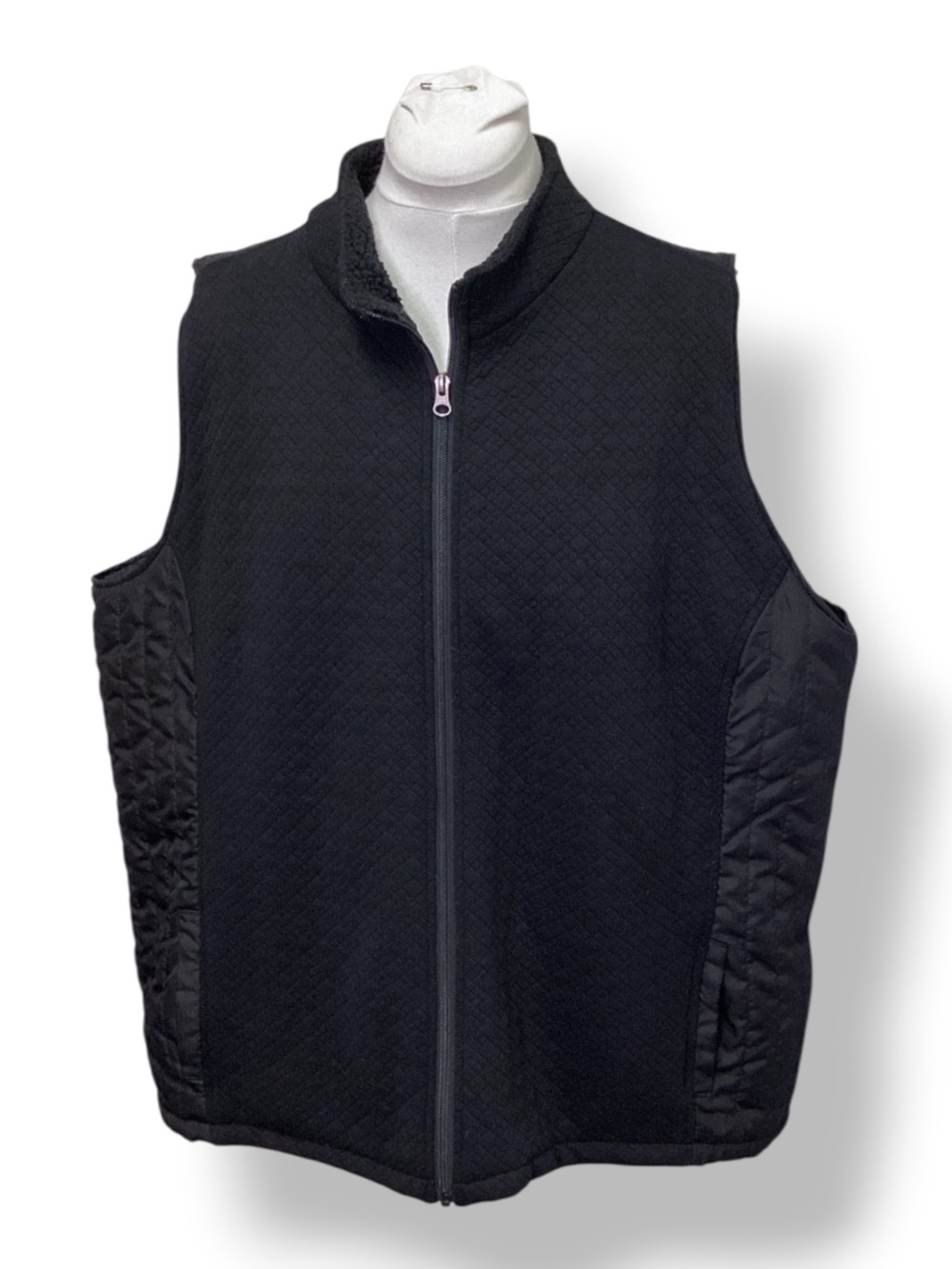 Kim Rogers Curvy Women’s Plus Full Zip Vest Mixed Media Quilted Black 3X
